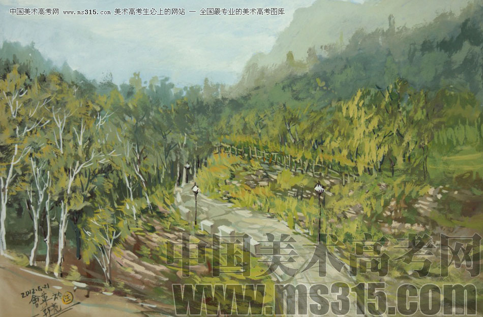 河北师范大学美术学院附中王会革水粉太行山风景2