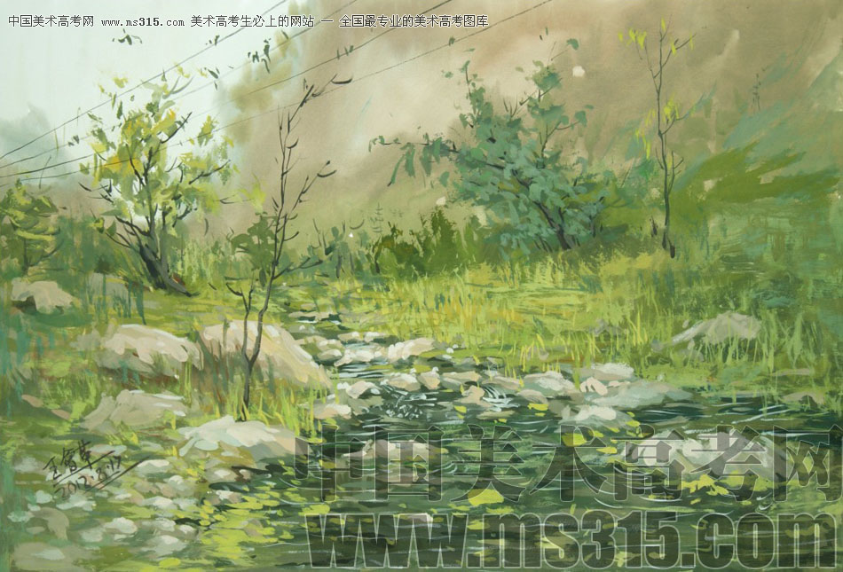 河北师范大学美术学院附中王会革水粉太行山风景4
