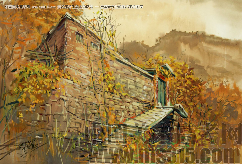 河北师范大学美术学院附中王会革水粉太行山风景6