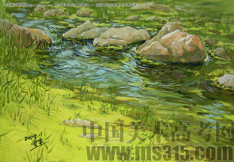 河北师范大学美术学院附中王会革水粉太行山风景7