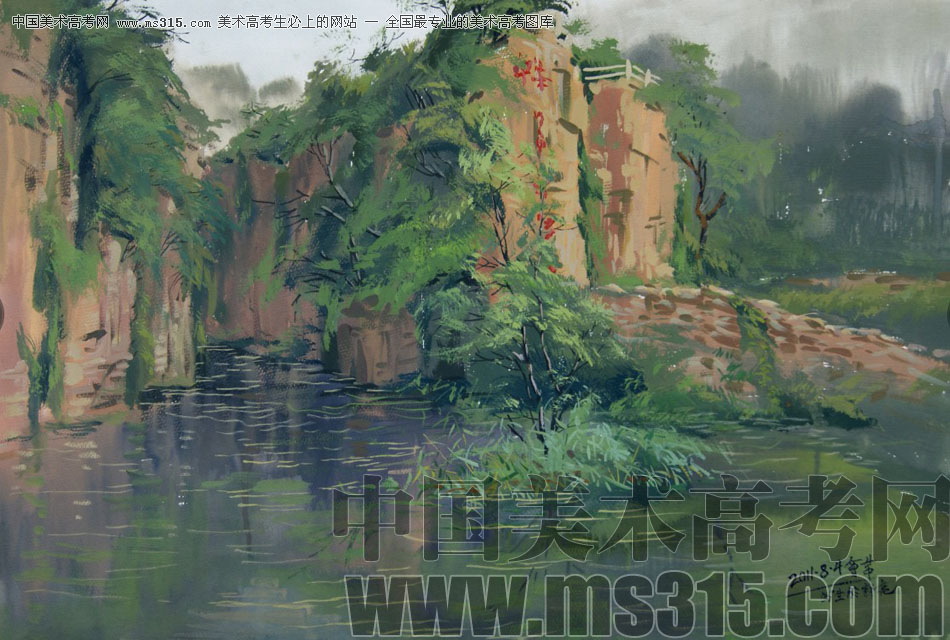 河北师范大学美术学院附中王会革水粉太行山风景8