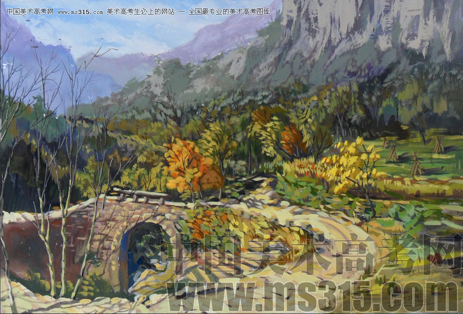 河北师范大学美术学院附中王会革水粉太行山风景12
